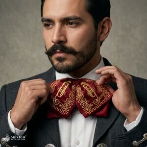 Mexican Embroidered Charro Moño – Traditional Satin Mariachi Bow Tie